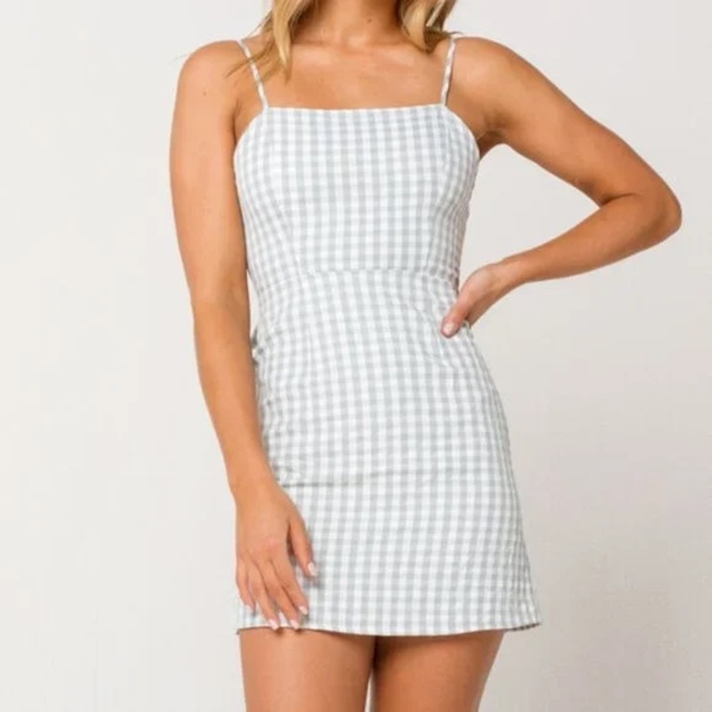 Tilly’s Chic Gingham Mini Dress in Sage